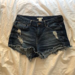 Distressed jean shorts